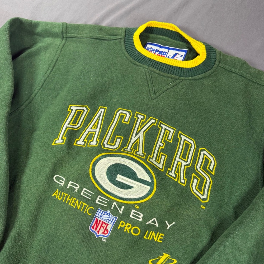 Vintage Logo Athletic Green Bay Packers NFL ProLine Sweatshirt Mens Medium Green